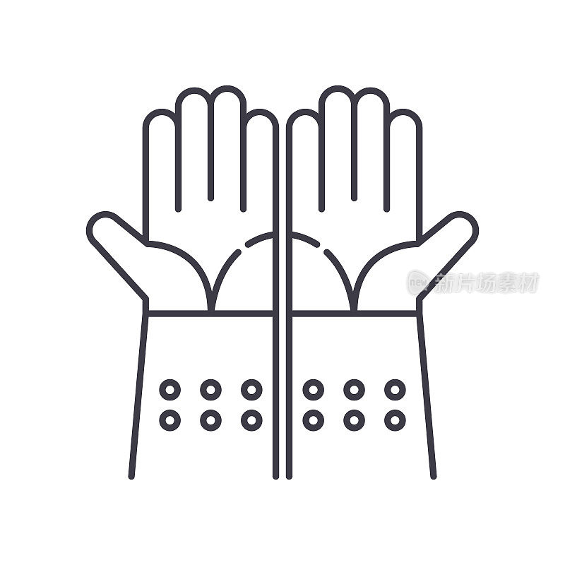 Gloves icon, linear isolated illustration, thin line vector, web design sign, outline concept symbol with editable stroke on white background.